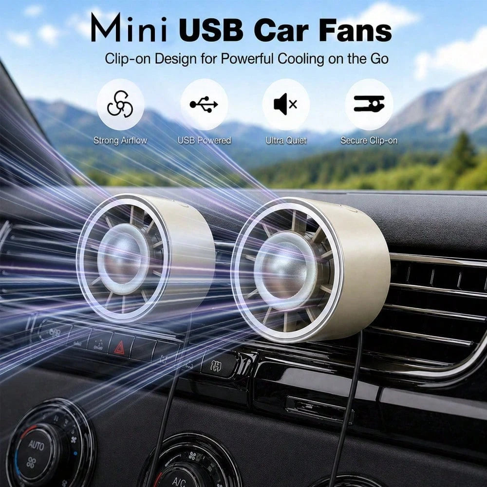 Car Air Outlet Cooling Fan Adjustment USB Power Car Fan Gradient Glow Turbo Fan Gradient Colorful Atmosphere Light Low Noise Multi-Function Mini Car Interior Fan Cooler