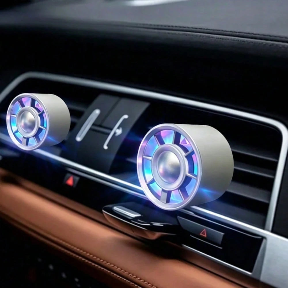 Car Air Outlet Cooling Fan Adjustment USB Power Car Fan Gradient Glow Turbo Fan Gradient Colorful Atmosphere Light Low Noise Multi-Function Mini Car Interior Fan Cooler