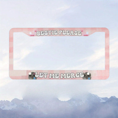Car Aluminum License Plate Frame, Bestie Please Let Me Combine Interesting License Plate Frames, Sad Rodent Funny Pink License Plate Frame, Sad Pretty Girl, Cute Pink, High-Quality Material, Easy To I