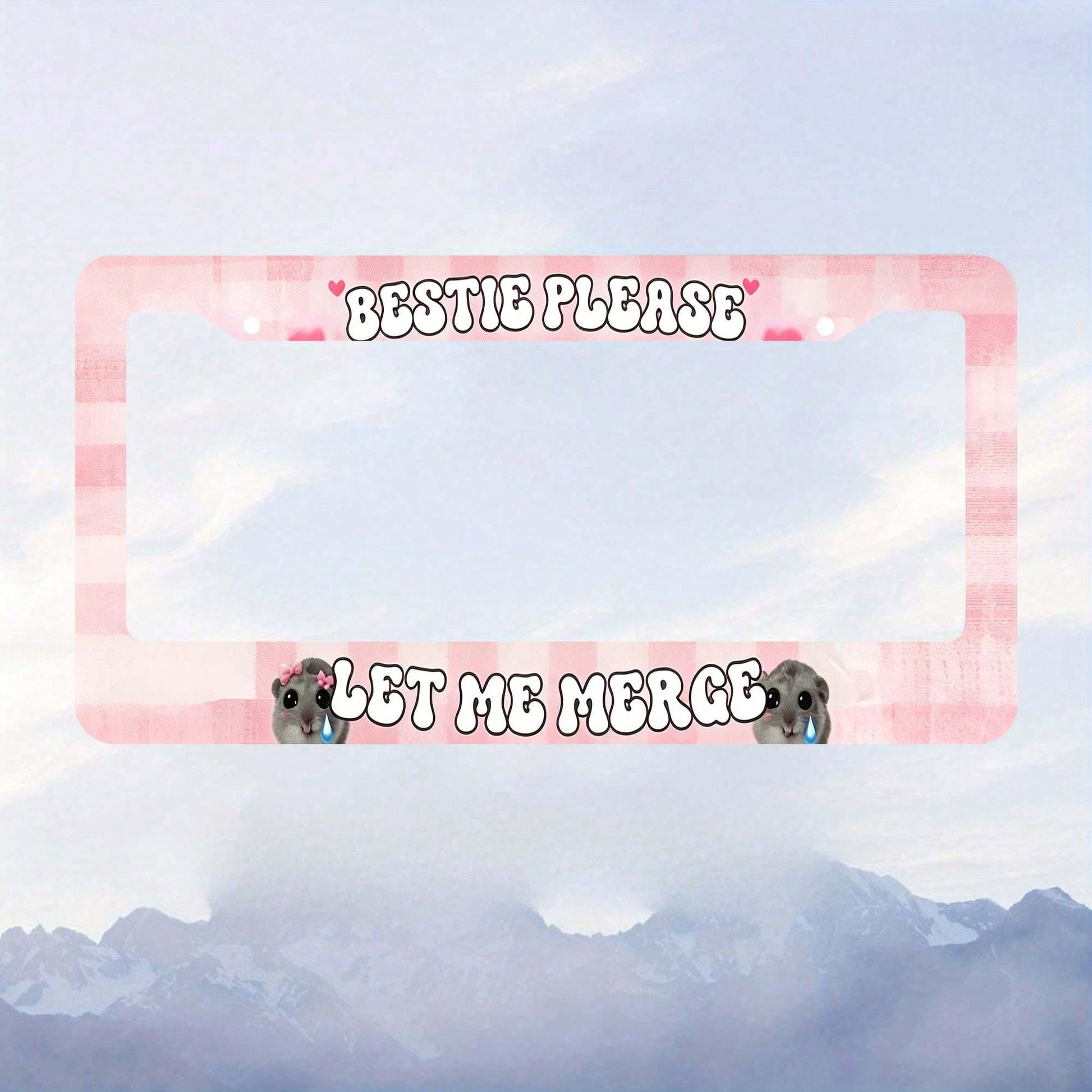 Car Aluminum License Plate Frame, Bestie Please Let Me Combine Interesting License Plate Frames, Sad Rodent Funny Pink License Plate Frame, Sad Pretty Girl, Cute Pink, High-Quality Material, Easy To I