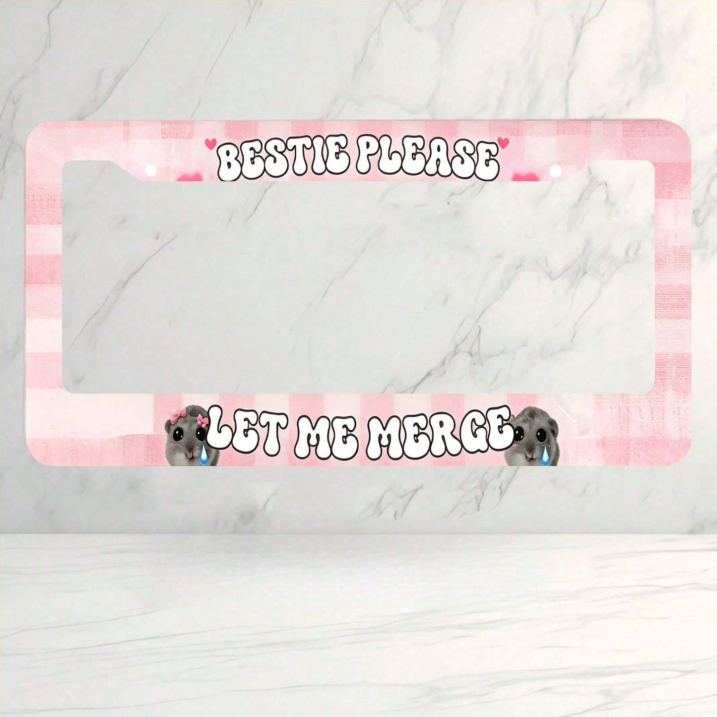 Car Aluminum License Plate Frame, Bestie Please Let Me Combine Interesting License Plate Frames, Sad Rodent Funny Pink License Plate Frame, Sad Pretty Girl, Cute Pink, High-Quality Material, Easy To I