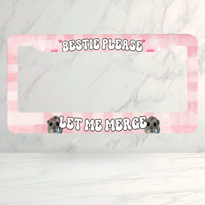 Car Aluminum License Plate Frame, Bestie Please Let Me Combine Interesting License Plate Frames, Sad Rodent Funny Pink License Plate Frame, Sad Pretty Girl, Cute Pink, High-Quality Material, Easy To I