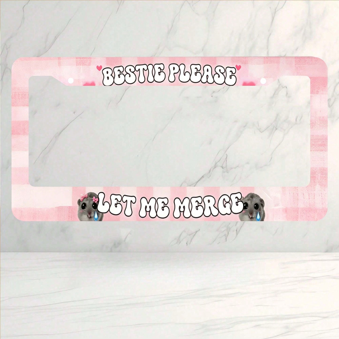 Car Aluminum License Plate Frame, Bestie Please Let Me Combine Interesting License Plate Frames, Sad Rodent Funny Pink License Plate Frame, Sad Pretty Girl, Cute Pink, High-Quality Material, Easy To I
