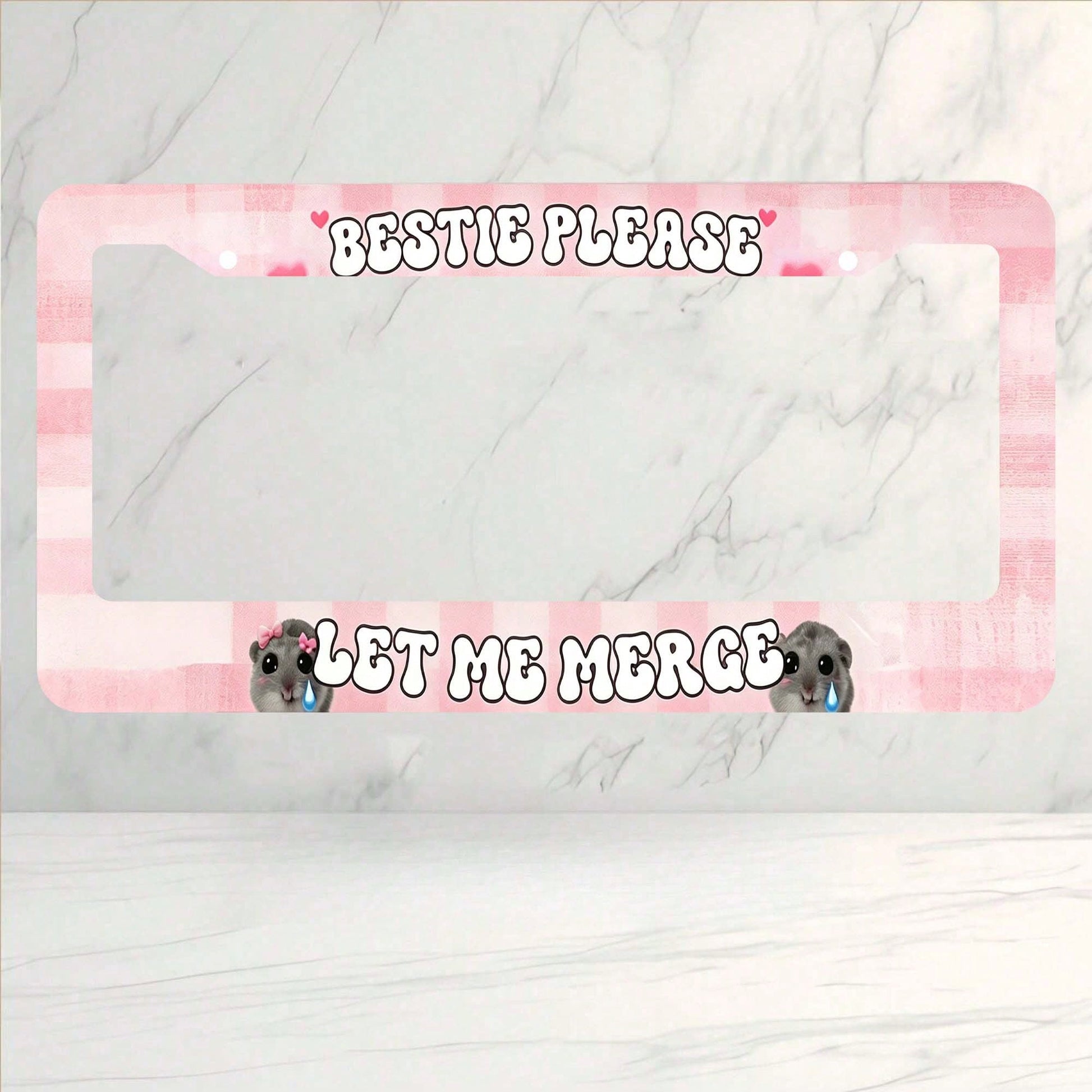 Car Aluminum License Plate Frame, Bestie Please Let Me Combine Interesting License Plate Frames, Sad Rodent Funny Pink License Plate Frame, Sad Pretty Girl, Cute Pink, High-Quality Material, Easy To I