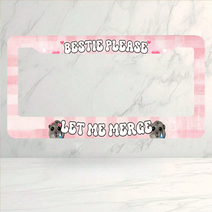 Car Aluminum License Plate Frame, Bestie Please Let Me Combine Interesting License Plate Frames, Sad Rodent Funny Pink License Plate Frame, Sad Pretty Girl, Cute Pink, High-Quality Material, Easy To I
