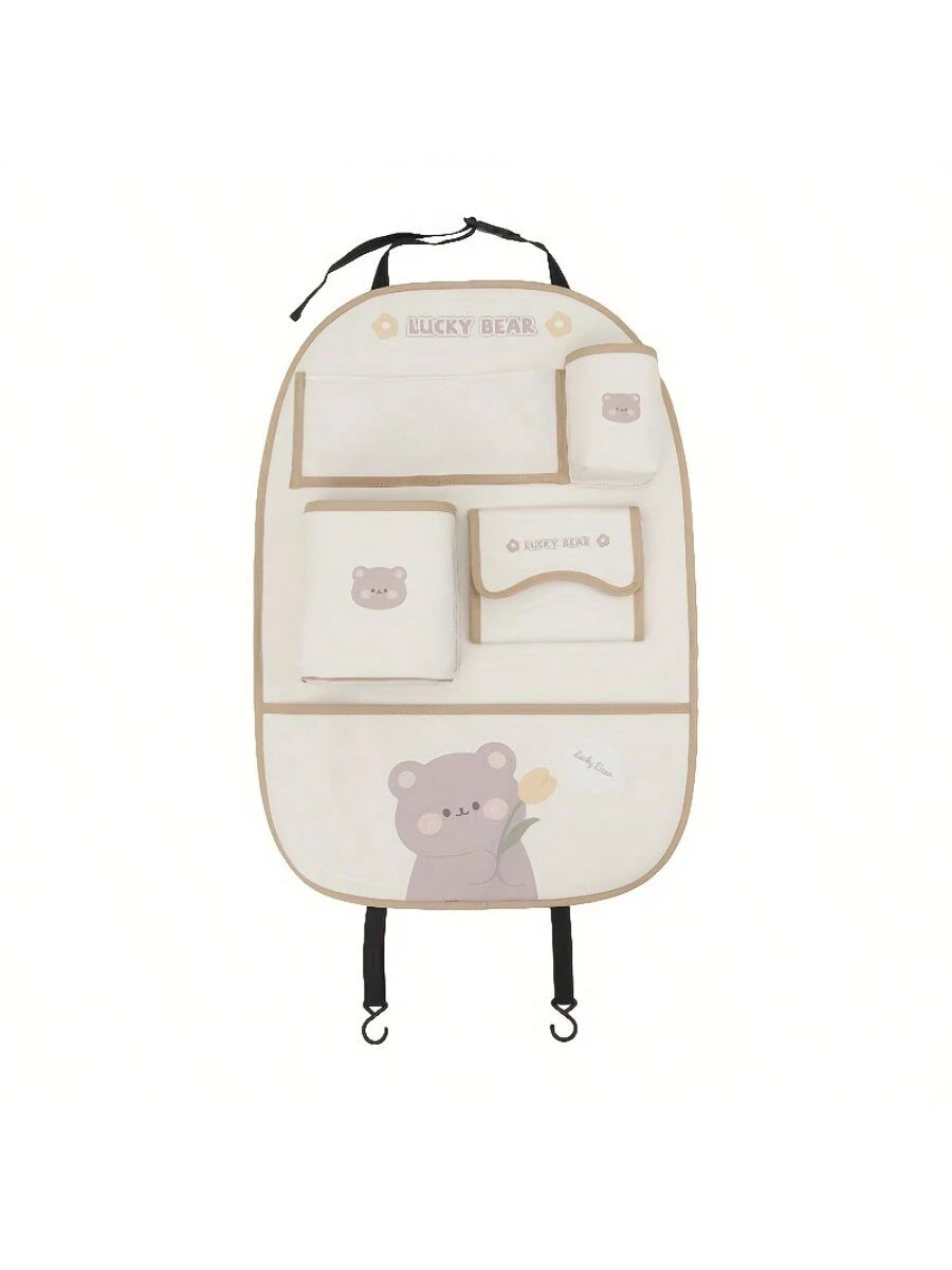 Car Back Seat Storage Bag, Car Seat Back Storage Bag, Anti-Kick Pad Seat Protector Bag, With Cute Cartoon Design, High Quality PU Leather, Car Travel Accessories, Suitable For Car, SUV, Family Travel