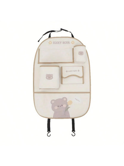 Car Back Seat Storage Bag, Car Seat Back Storage Bag, Anti-Kick Pad Seat Protector Bag, With Cute Cartoon Design, High Quality PU Leather, Car Travel Accessories, Suitable For Car, SUV, Family Travel