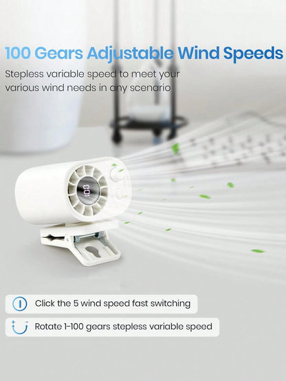 Car Clip-On Fan With LED Display, Rechargeable Back Seat Fan, 360° Rotating Car Cooling Fan, 100-Speed Adjustable Wind Speed Control, Portable USB Car Interior Fan, Summer Car Accessory (1200-1400mAh)