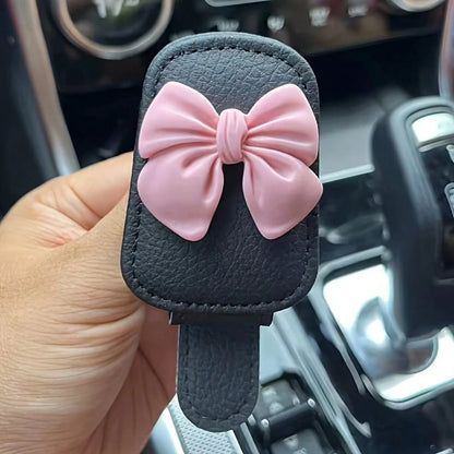 Car Glasses Clip Cute Bow-Shaped Non-Slip Car Organizer, Dual-Purpose For Glasses And Ticket Storage, Suitable For All Vehicles- Black/Pink/Beige/Red Car Accessory, Hanging Car Decor, Compact Design
