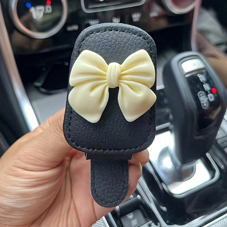 Car Glasses Clip Cute Bow-Shaped Non-Slip Car Organizer, Dual-Purpose For Glasses And Ticket Storage, Suitable For All Vehicles- Black/Pink/Beige/Red Car Accessory, Hanging Car Decor, Compact Design