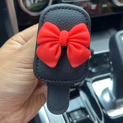 Car Glasses Clip Cute Bow-Shaped Non-Slip Car Organizer, Dual-Purpose For Glasses And Ticket Storage, Suitable For All Vehicles- Black/Pink/Beige/Red Car Accessory, Hanging Car Decor, Compact Design