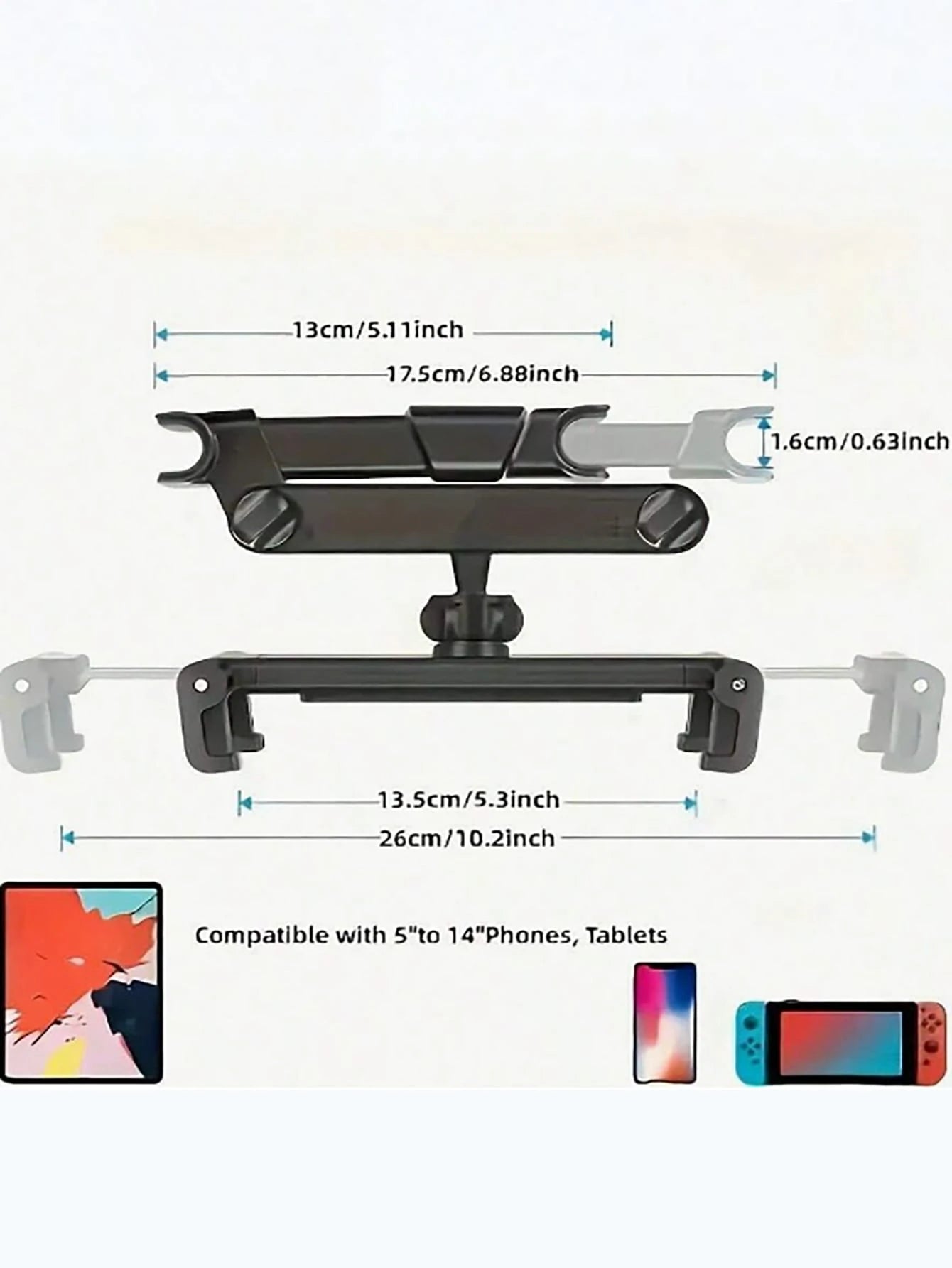 Car Headrest Mount Tablet & Phone Holder, 360° Rotating, Adjustable Size 11.94-32.77cm, High Stability, Ideal For Road Trips, Car Accessories