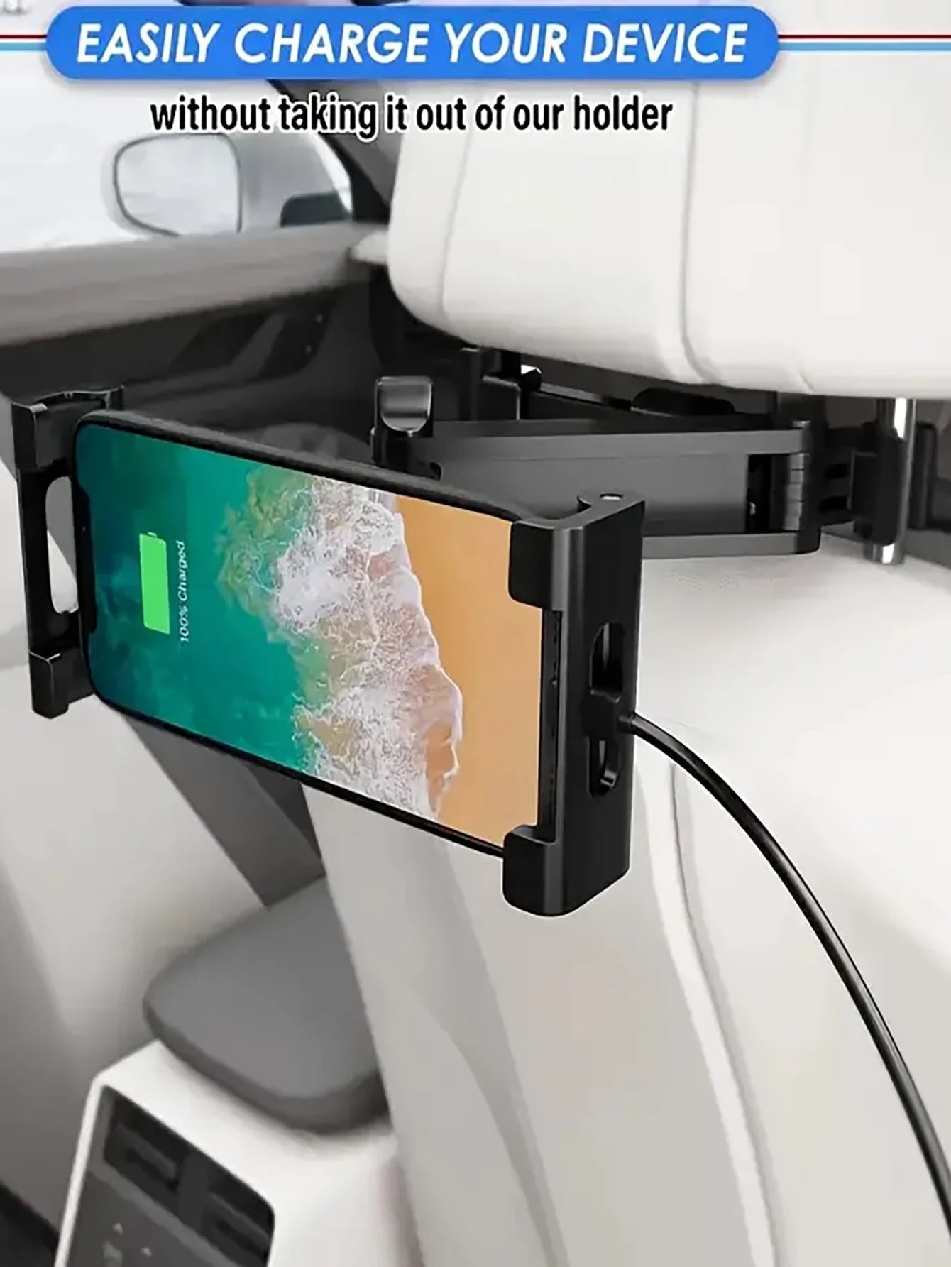 Car Headrest Mount Tablet & Phone Holder, 360° Rotating, Adjustable Size 11.94-32.77cm, High Stability, Ideal For Road Trips, Car Accessories