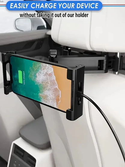 Car Headrest Mount Tablet & Phone Holder, 360° Rotating, Adjustable Size 11.94-32.77cm, High Stability, Ideal For Road Trips, Car Accessories