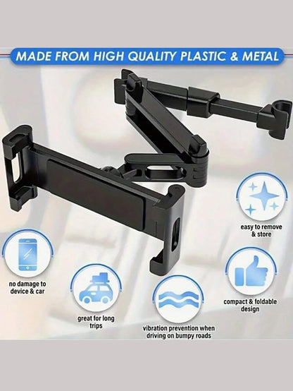 Car Headrest Mount Tablet & Phone Holder, 360° Rotating, Adjustable Size 11.94-32.77cm, High Stability, Ideal For Road Trips, Car Accessories