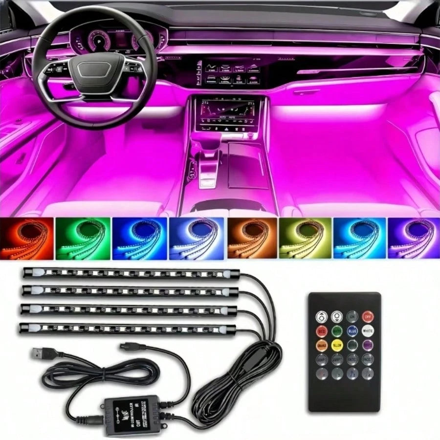 Car Interior Lights RGB Underglow Kit, DC 12V 48LED Ambient Strip, 16 Million Colors, 9 Modes, Waterproof, APP/Remote Control For Cars SUVs Trucks