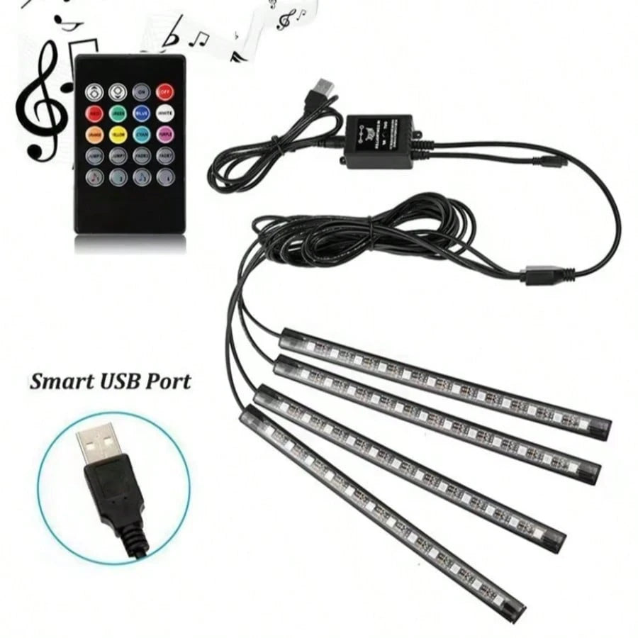 Car Interior Lights RGB Underglow Kit, DC 12V 48LED Ambient Strip, 16 Million Colors, 9 Modes, Waterproof, APP/Remote Control For Cars SUVs Trucks