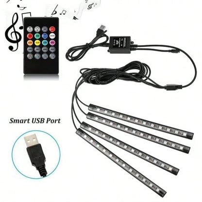 Car Interior Lights RGB Underglow Kit, DC 12V 48LED Ambient Strip, 16 Million Colors, 9 Modes, Waterproof, APP/Remote Control For Cars SUVs Trucks