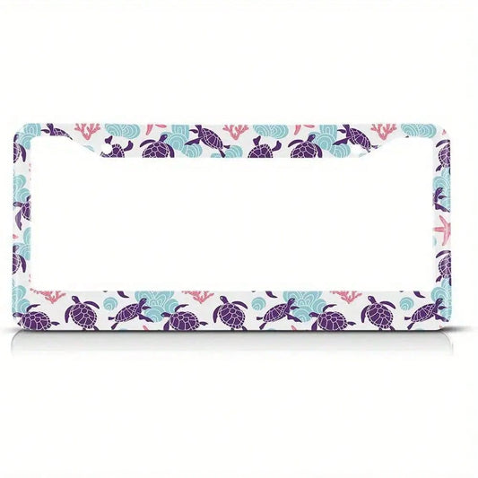 Car K, 12.2 X 6.3inch Hawaii Turtle License Plate Frame- Fun Animal Coral Starfish Beach Design Metal Car Tag Holder, Suitable For American Vehicles, Standard Size, Tropical Theme Decoration, High-Qu