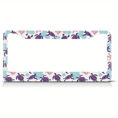 Car K, 12.2 X 6.3inch Hawaii Turtle License Plate Frame- Fun Animal Coral Starfish Beach Design Metal Car Tag Holder, Suitable For American Vehicles, Standard Size, Tropical Theme Decoration, High-Qu