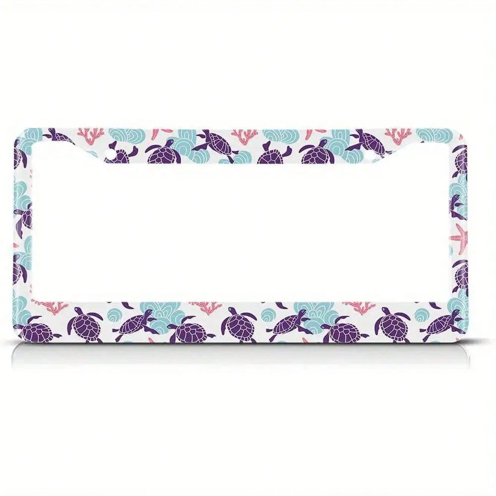 Car K, 12.2 X 6.3inch Hawaii Turtle License Plate Frame- Fun Animal Coral Starfish Beach Design Metal Car Tag Holder, Suitable For American Vehicles, Standard Size, Tropical Theme Decoration, High-Qu