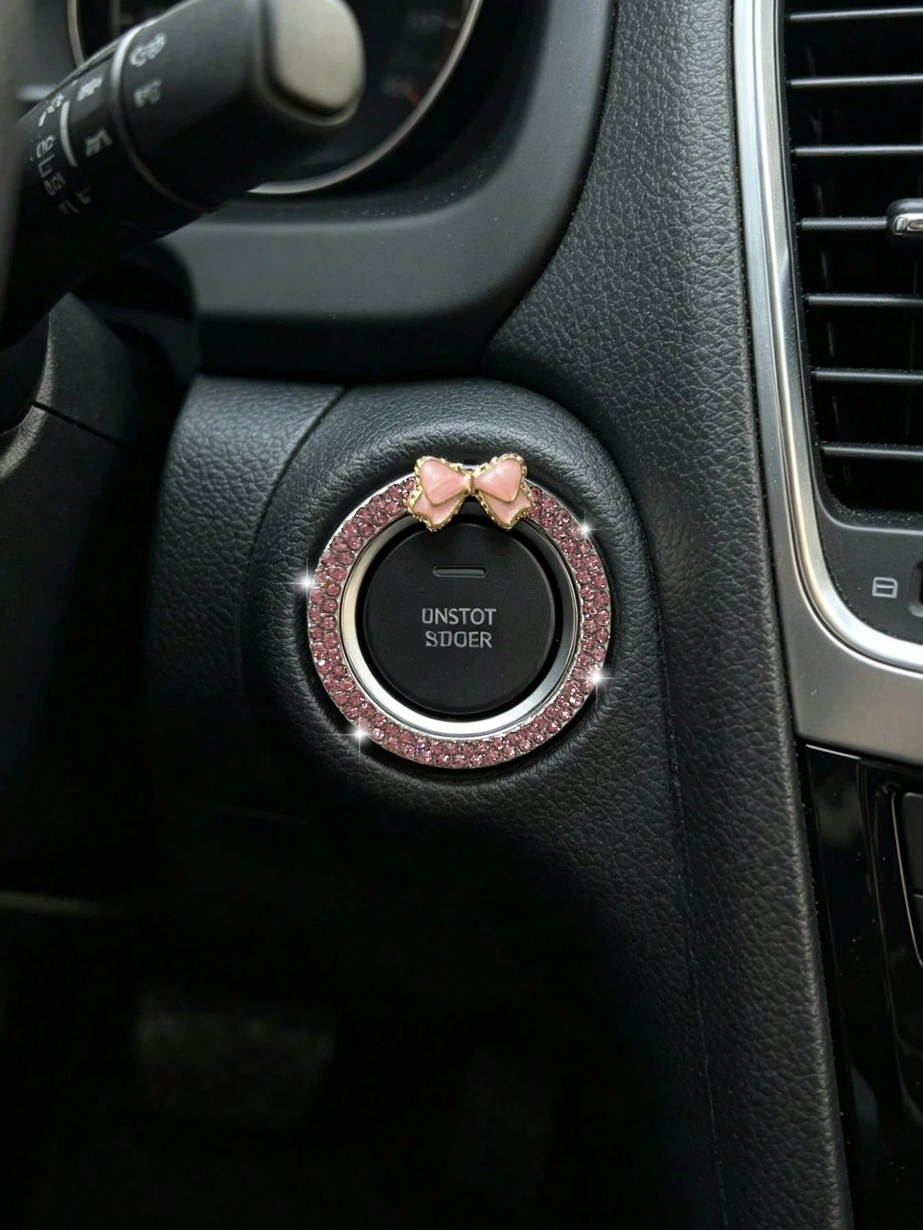 Car One-Touch Start Decorative Ring Double Row Rhinestone Bowknot Fire Ring Ignition Switch Button Decorative Sticker For Women