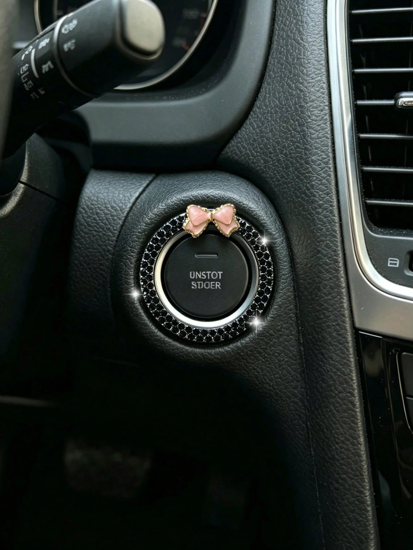 Car One-Touch Start Decorative Ring Double Row Rhinestone Bowknot Fire Ring Ignition Switch Button Decorative Sticker For Women