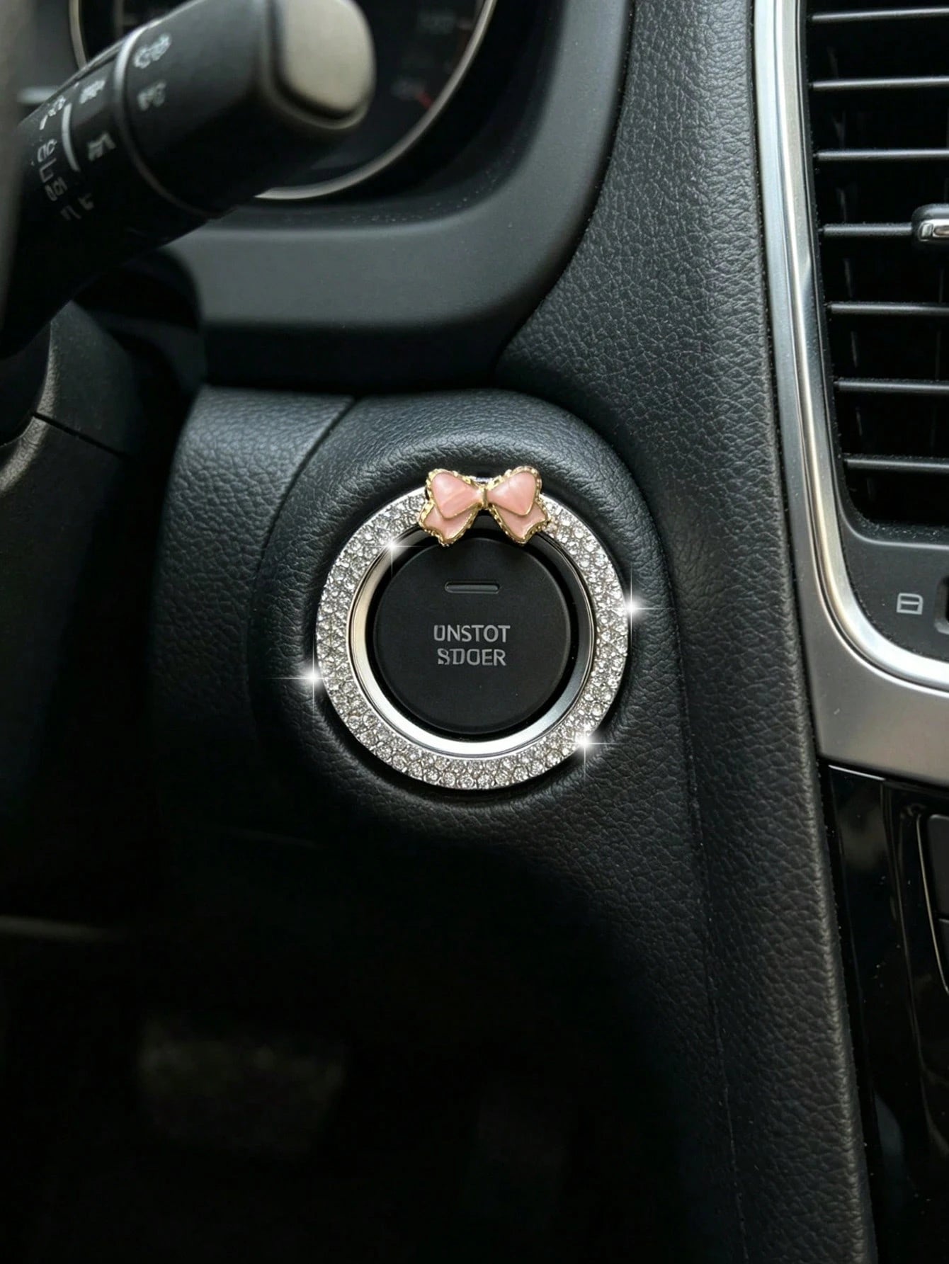 Car One-Touch Start Decorative Ring Double Row Rhinestone Bowknot Fire Ring Ignition Switch Button Decorative Sticker For Women