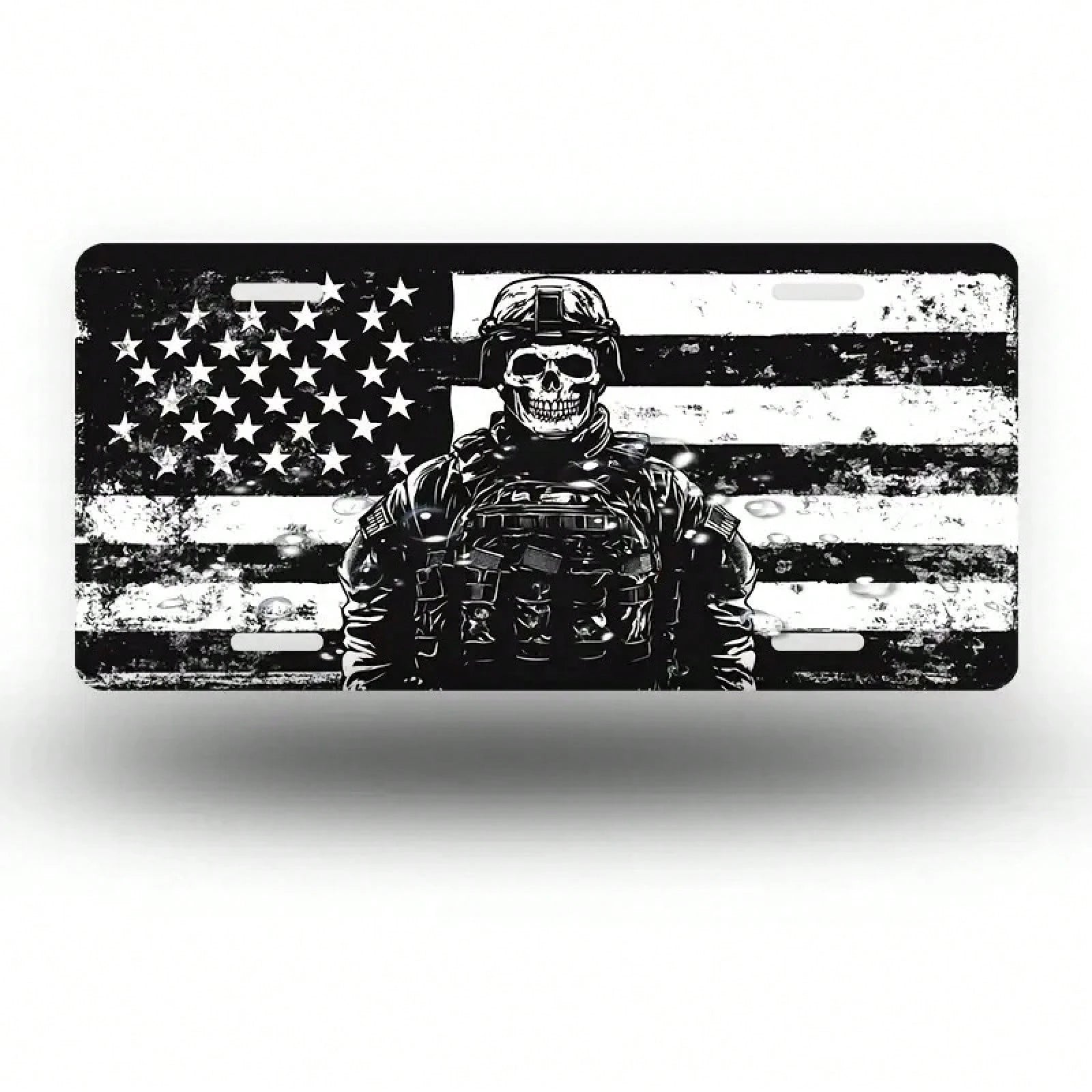Car P, Skull Soldier Front License Plate, Aluminum Cover And Frame, Unisex Fun Decoration Standard 6*12inch