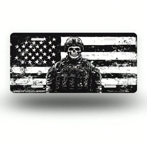 Car P, Skull Soldier Front License Plate, Aluminum Cover And Frame, Unisex Fun Decoration Standard 6*12inch