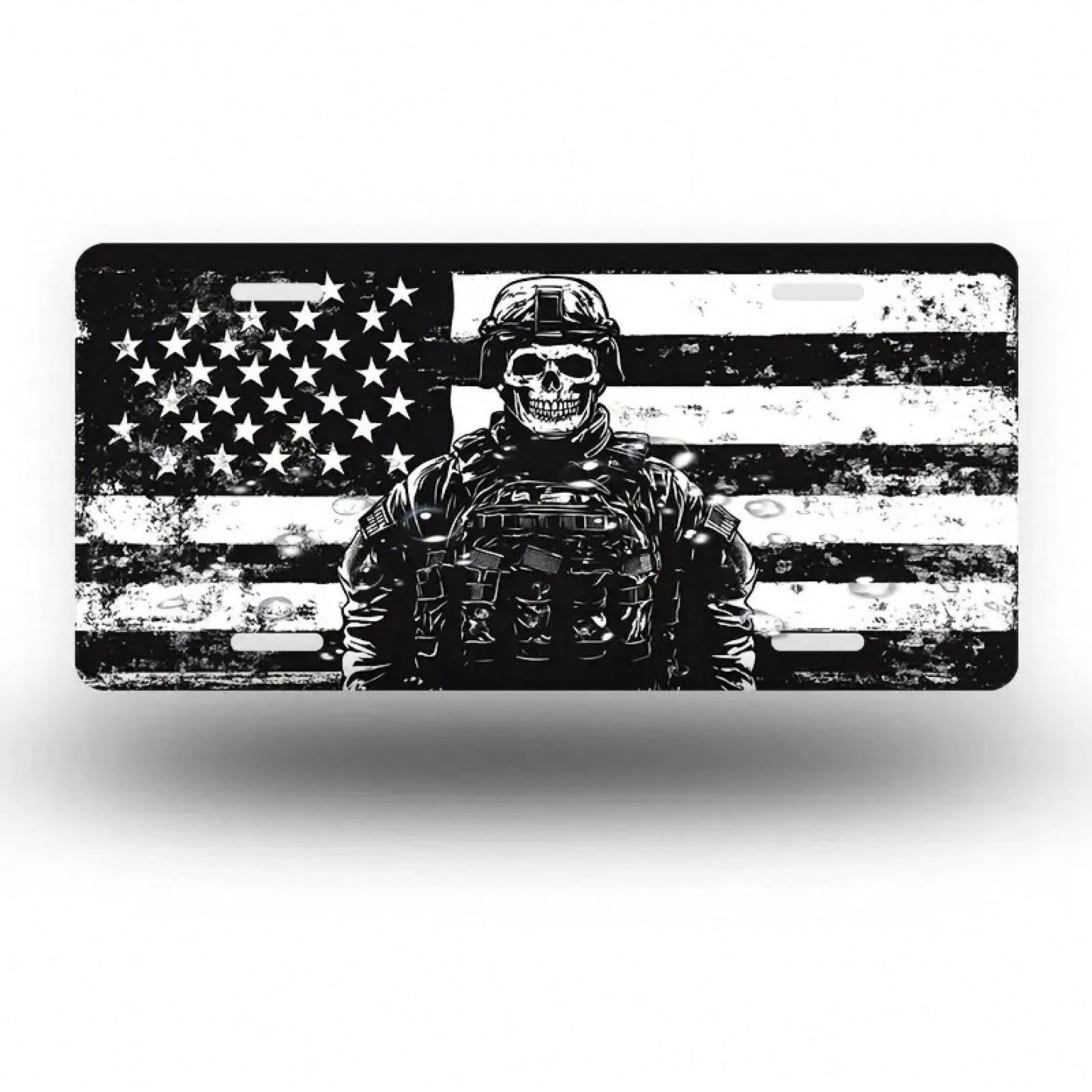 Car P, Skull Soldier Front License Plate, Aluminum Cover And Frame, Unisex Fun Decoration Standard 6*12inch