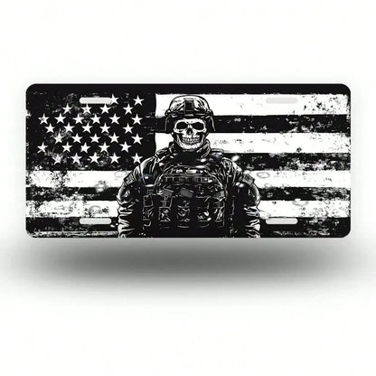 Car P, Skull Soldier Front License Plate, Aluminum Cover And Frame, Unisex Fun Decoration Standard 6*12inch