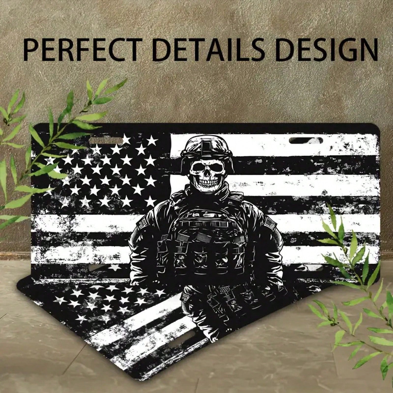 Car P, Skull Soldier Front License Plate, Aluminum Cover And Frame, Unisex Fun Decoration Standard 6*12inch