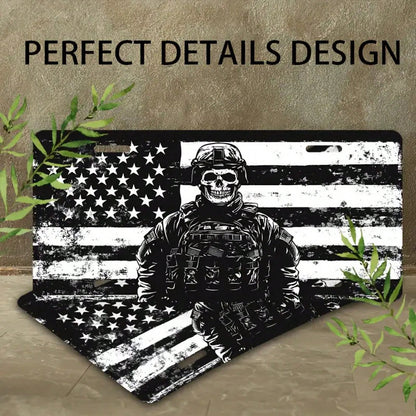Car P, Skull Soldier Front License Plate, Aluminum Cover And Frame, Unisex Fun Decoration Standard 6*12inch