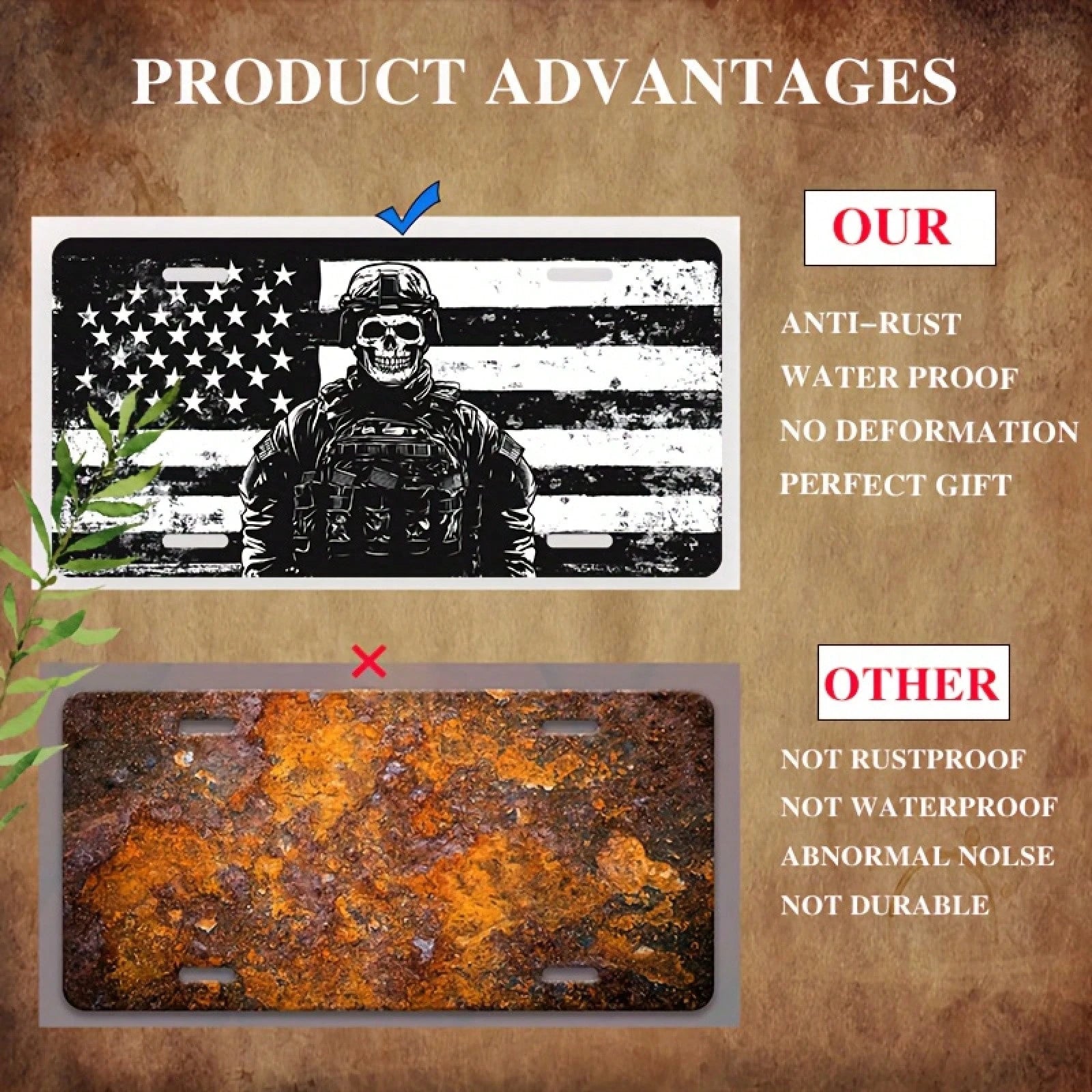 Car P, Skull Soldier Front License Plate, Aluminum Cover And Frame, Unisex Fun Decoration Standard 6*12inch
