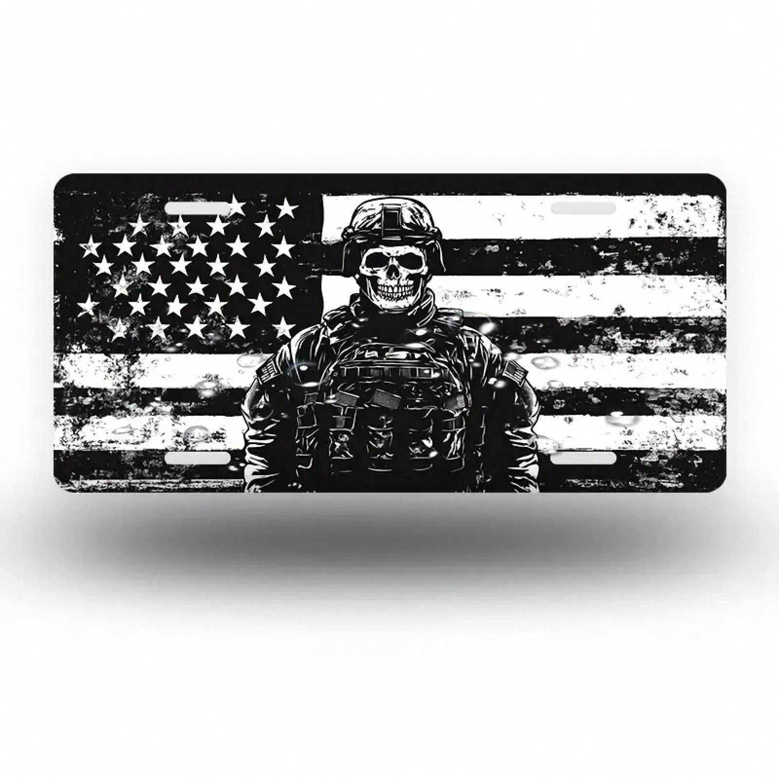 Car P, Skull Soldier Front License Plate, Aluminum Cover And Frame, Unisex Fun Decoration Standard 6*12inch