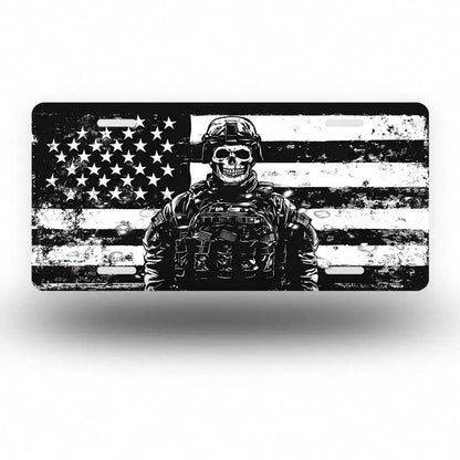 Car P, Skull Soldier Front License Plate, Aluminum Cover And Frame, Unisex Fun Decoration Standard 6*12inch