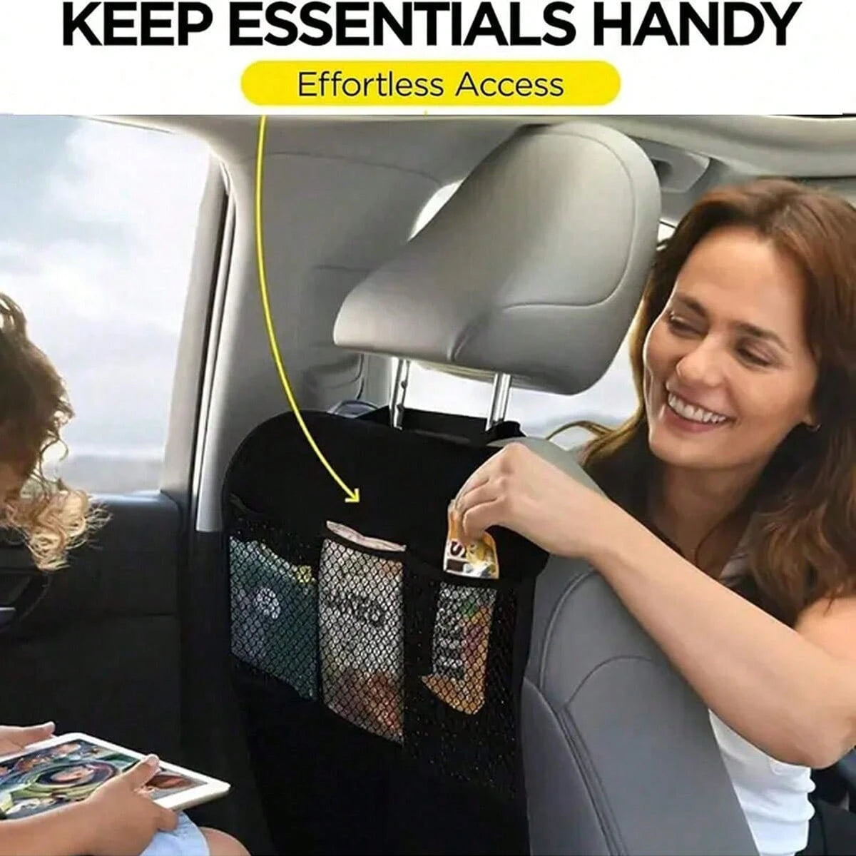 Car Rear Seat Cover With 3 Storage Pockets, Extra Large Waterproof Back Seat Protector, Fits Various Car Models, Prevents Stains, Dirt And Scratches