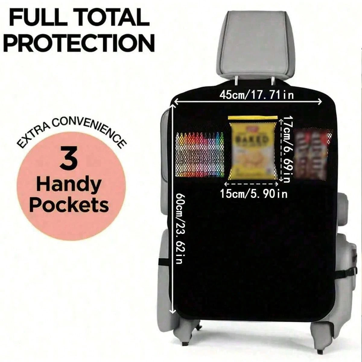Car Rear Seat Cover With 3 Storage Pockets, Extra Large Waterproof Back Seat Protector, Fits Various Car Models, Prevents Stains, Dirt And Scratches