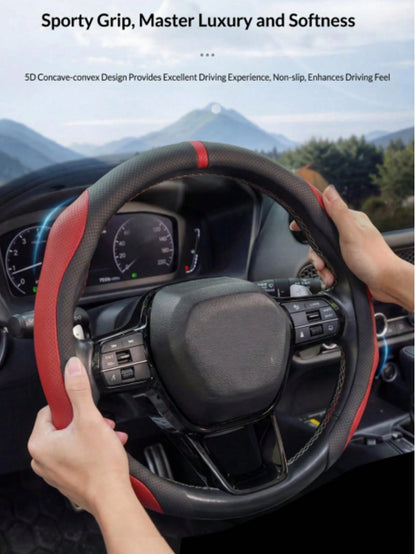 Car Steering Wheel Cover, 15-Inch Non-Slip Napa Leather Steering Wheel Protector, Simple And Comfortable Grip, Breathable Sporty Style, Suitable For Most Cars, Trucks, And SUVs