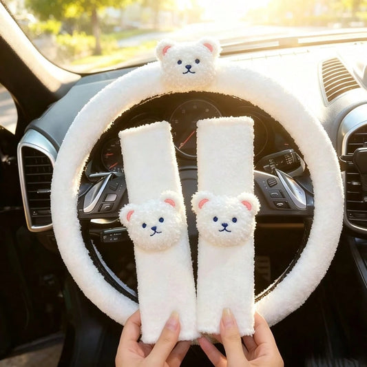 Car Steering Wheel Cover Winter Lamb Fleece Bear Warm Anti-Slip Car Handle Cover (No Inner Ring) Creative Cartoon Steering Wheel Cover