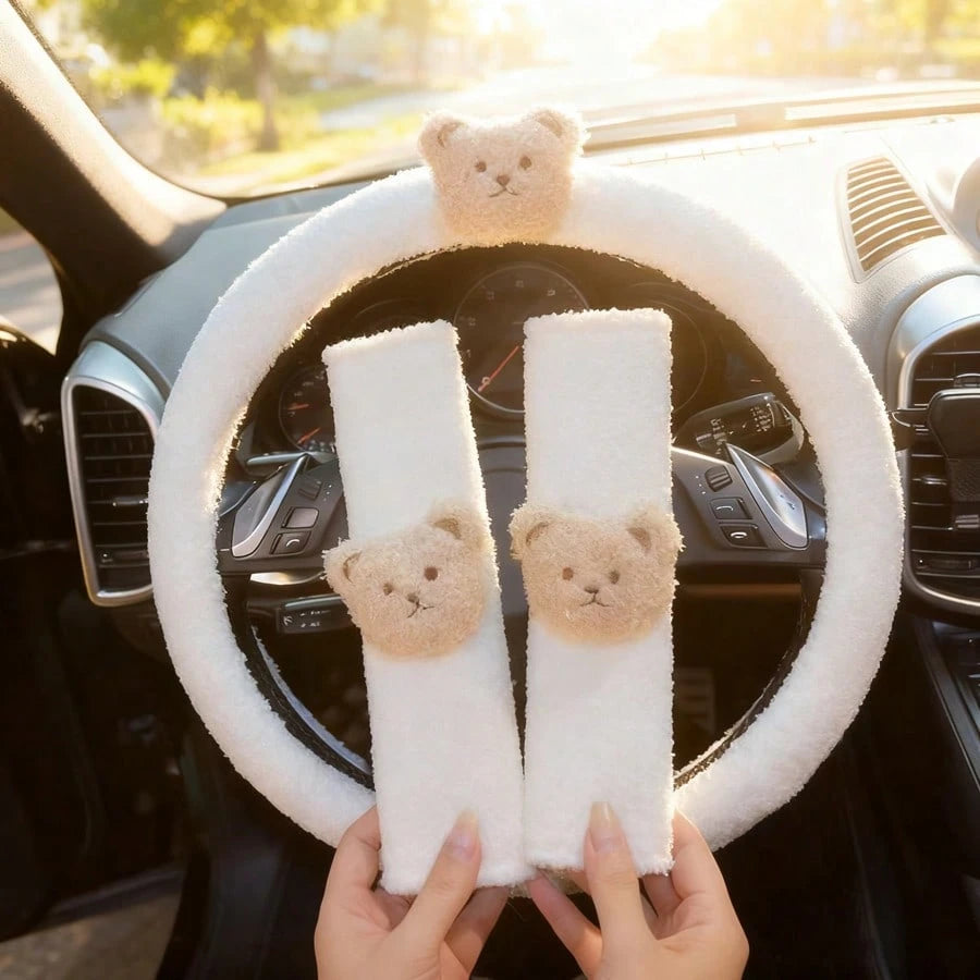 Car Steering Wheel Cover Winter Lamb Fleece Bear Warm Anti-Slip Car Handle Cover (No Inner Ring) Creative Cartoon Steering Wheel Cover