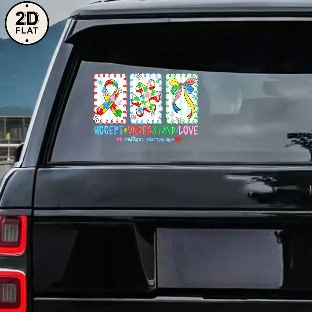Car Stickers And Decals, Automotive Decals, Suitable For Rear Windshield, Fuel Tank Cap, And Car Doors, Accept Understand Love Autism Awareness, Car Accessories Window Decals Vinyl