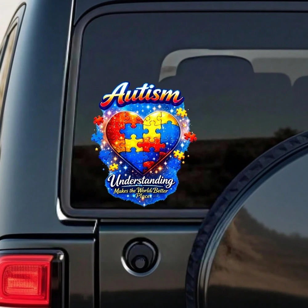 Car Stickers And Decals, Automotive Decals, Suitable For Rear Windshield, Fuel Tank Cap, And Car Doors, Autism Heart Puzzle Pieces Understanding World Better Place, Car Accessories Window Decals Vinyl