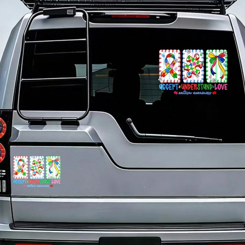 Car Stickers And Decals, Automotive Decals, Suitable For Rear Windshield, Fuel Tank Cap, And Car Doors, Accept Understand Love Autism Awareness, Car Accessories Window Decals Vinyl