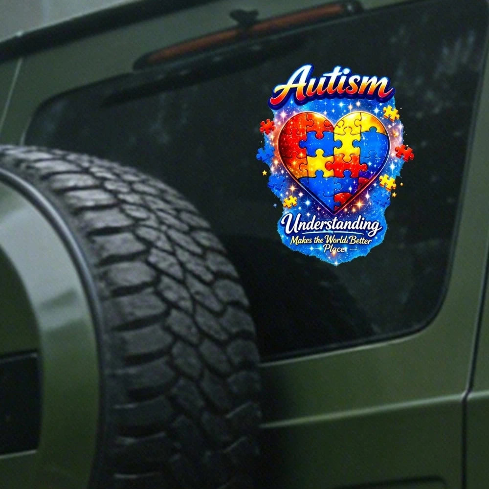 Car Stickers And Decals, Automotive Decals, Suitable For Rear Windshield, Fuel Tank Cap, And Car Doors, Autism Heart Puzzle Pieces Understanding World Better Place, Car Accessories Window Decals Vinyl