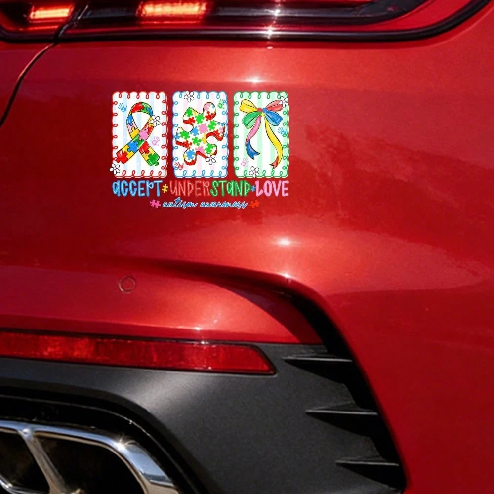 Car Stickers And Decals, Automotive Decals, Suitable For Rear Windshield, Fuel Tank Cap, And Car Doors, Accept Understand Love Autism Awareness, Car Accessories Window Decals Vinyl