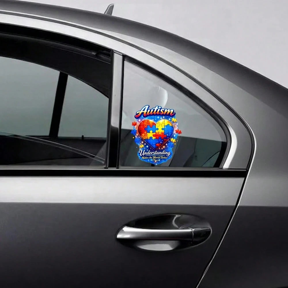 Car Stickers And Decals, Automotive Decals, Suitable For Rear Windshield, Fuel Tank Cap, And Car Doors, Autism Heart Puzzle Pieces Understanding World Better Place, Car Accessories Window Decals Vinyl
