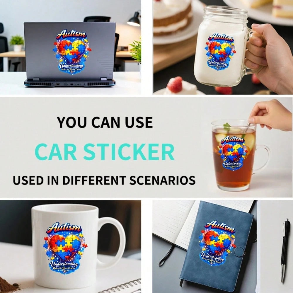 Car Stickers And Decals, Automotive Decals, Suitable For Rear Windshield, Fuel Tank Cap, And Car Doors, Autism Heart Puzzle Pieces Understanding World Better Place, Car Accessories Window Decals Vinyl