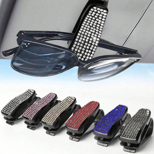 Car Sun Visor Multi-Function Clip, Rhinestone Car Sun Visor Fashion Glasses Holder- Dazzling Multi-Color Gemstone Clip, Car Interior Accessory Glasses Stand, Car Sun Visor